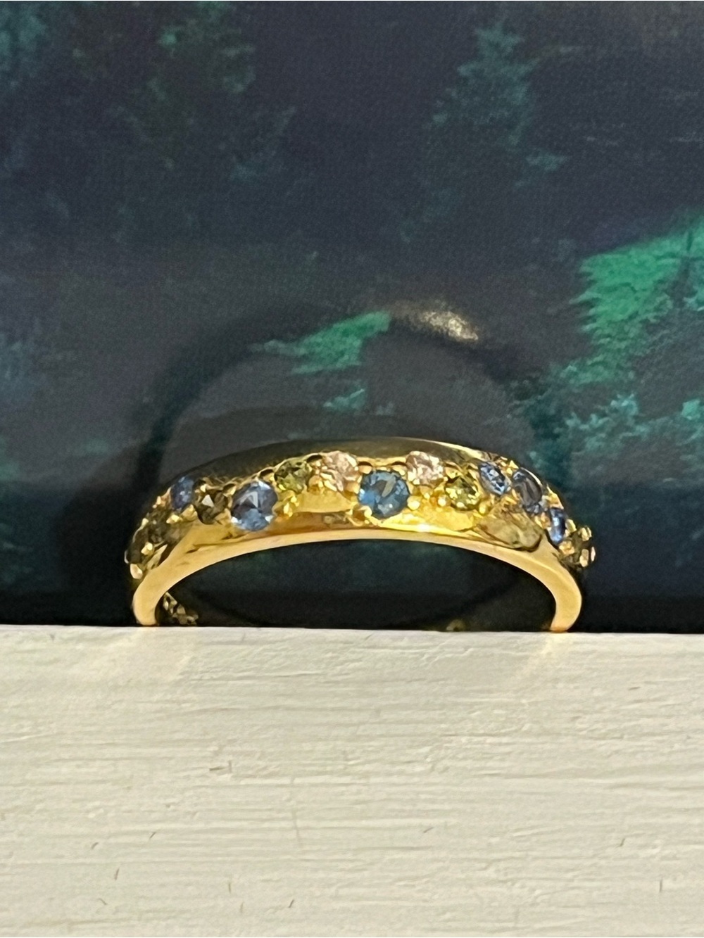 Gold Blue Crystal Accent Women's Ring - Elegant Band